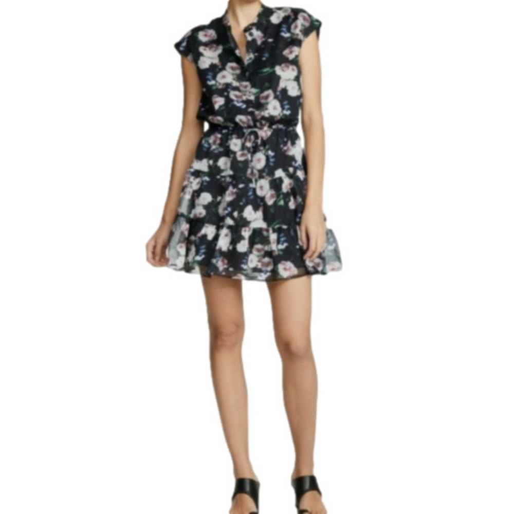 Rebecca Minkoff black and pink floral Ollie Mini dress size medium
